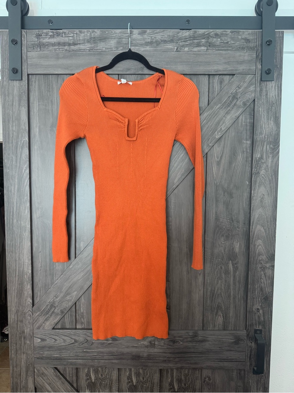 Gianni Bini Vibrant Orange Ribbed Long Sleeve Bodycon Dress